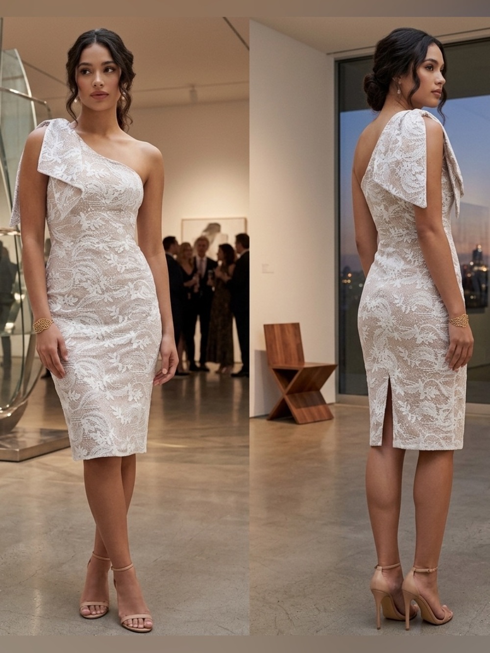 NWT DRESS THE POPULATION Thalia One-Shoulder Floral Lace Dress SIZE XS
